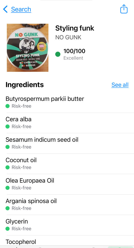 NO GUNK Styling Funk natural men’s hair styling product rated 100 on Yuka